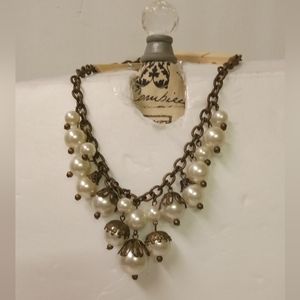 Vintage Choker Cluster of Pearls Filigree Antique Goldtone 1/2 trim Necklace